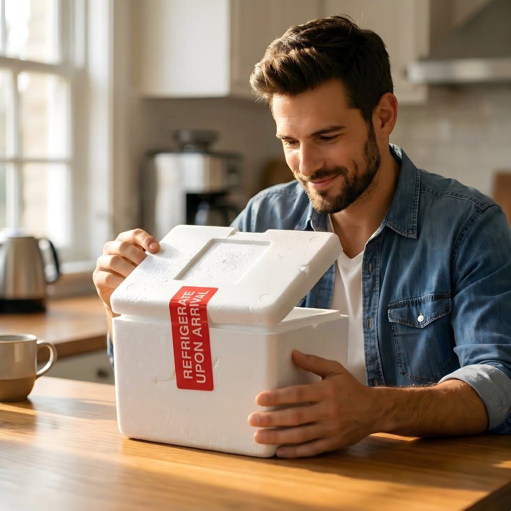 Patient receiving temperature-controlled package at home