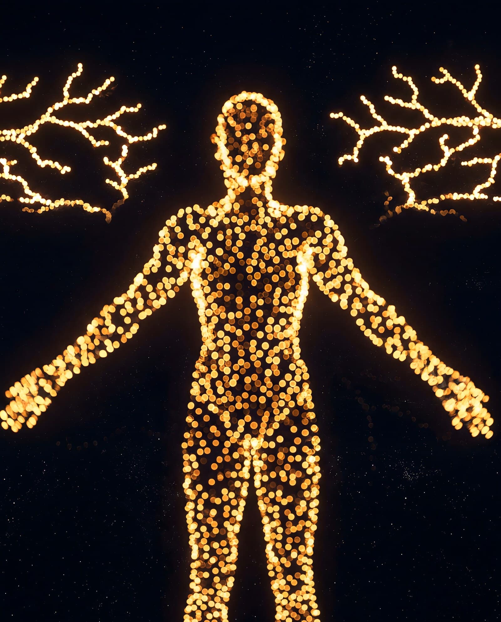Golden cellular network representing growth hormone signaling restored throughout the body